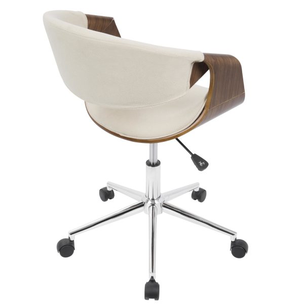 Curvo Mid Century Modern Walnut and Cream Office Chair 4