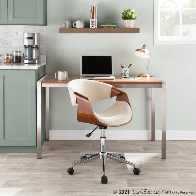 Curvo Mid-Century Modern Walnut and Cream Office Chair