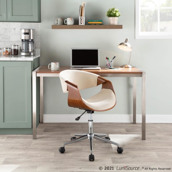 Curvo Mid Century Modern Walnut and Cream Office Chair