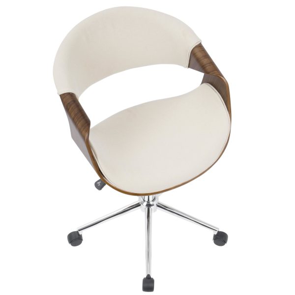 Curvo Mid Century Modern Walnut and Cream Office Chair 7