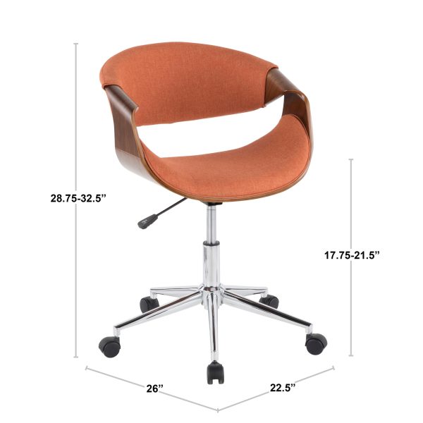 Curvo Mid Century Modern Walnut and Cream Office Chair 8