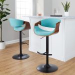 Curvo Mid-Century Teal Swivel Barstool Walnut and Black (Set of 2)