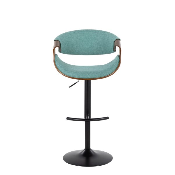 Curvo Mid Century Teal Swivel Barstool Walnut and Black Set of 2 10