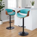 Curvo Mid-Century Teal Swivel Barstool Walnut and Black (Set of 2)