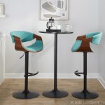 Curvo Mid-Century Teal Swivel Barstool Walnut and Black (Set of 2)