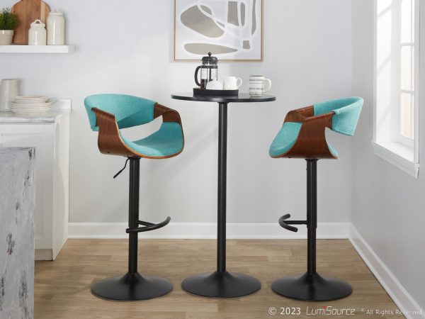 Curvo Mid Century Teal Swivel Barstool Walnut and Black Set of 2 2