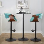 Curvo Mid-Century Teal Swivel Barstool Walnut and Black (Set of 2)