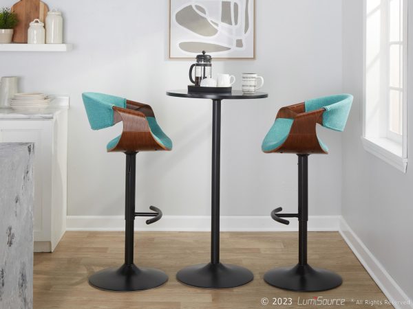 Curvo Mid Century Teal Swivel Barstool Walnut and Black Set of 2 3