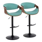 Curvo Mid-Century Teal Swivel Barstool Walnut and Black (Set of 2)
