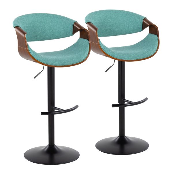 Curvo Mid Century Teal Swivel Barstool Walnut and Black Set of 2 4