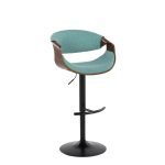 Curvo Mid-Century Teal Swivel Barstool Walnut and Black (Set of 2)