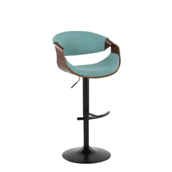Curvo Mid Century Teal Swivel Barstool Walnut and Black Set of 2 5