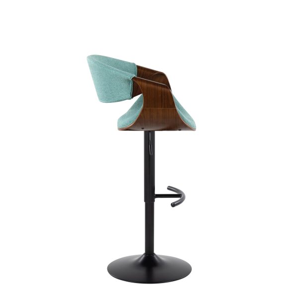 Curvo Mid Century Teal Swivel Barstool Walnut and Black Set of 2 6