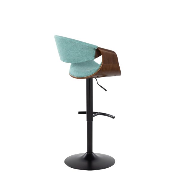 Curvo Mid Century Teal Swivel Barstool Walnut and Black Set of 2 7