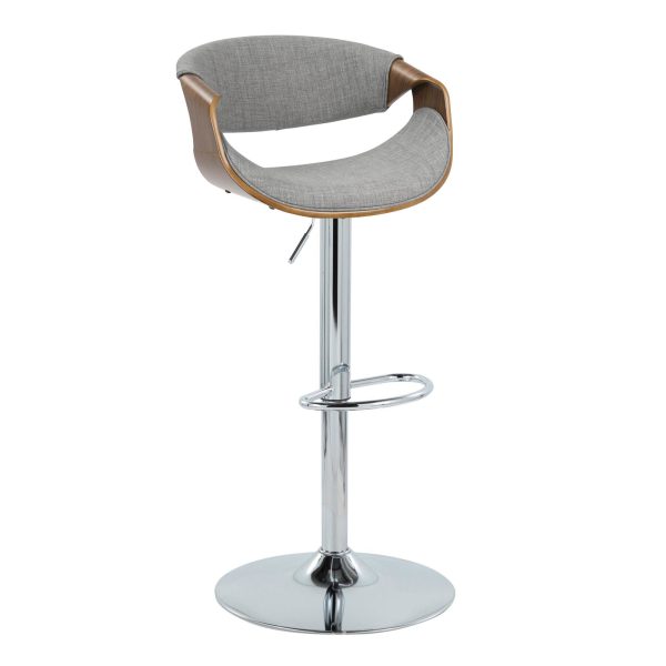 Curvo Mid Century Walnut and Light Grey Swivel Barstool Set of 2 1