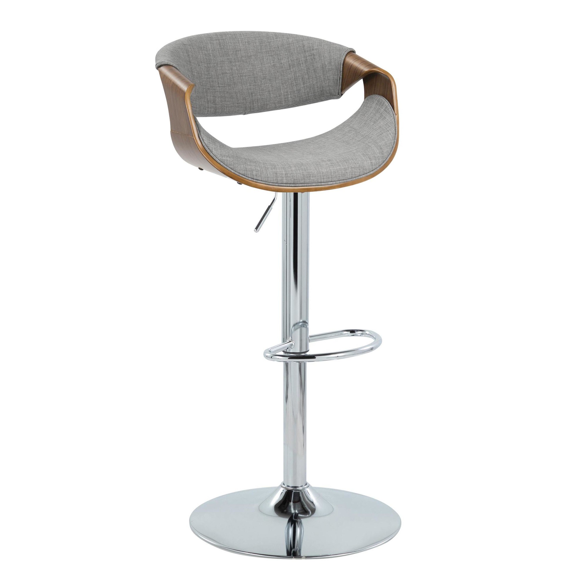Curvo Mid-Century Walnut and Light Grey Swivel Barstool (Set of 2) 2 Curvo Mid-Century Walnut and Light Grey Swivel Barstool (Set of 2) - Image 2