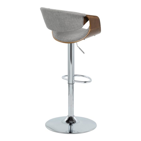 Curvo Mid Century Walnut and Light Grey Swivel Barstool Set of 2 3