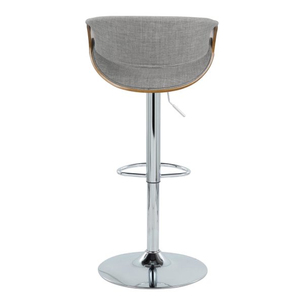 Curvo Mid Century Walnut and Light Grey Swivel Barstool Set of 2 4