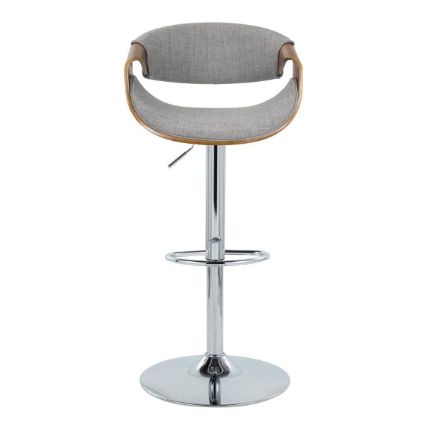 Curvo Mid Century Walnut and Light Grey Swivel Barstool Set of 2 5