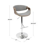 Curvo Mid-Century Walnut and Light Grey Swivel Barstool (Set of 2) 16 Curvo Mid-Century Walnut and Light Grey Swivel Barstool (Set of 2)