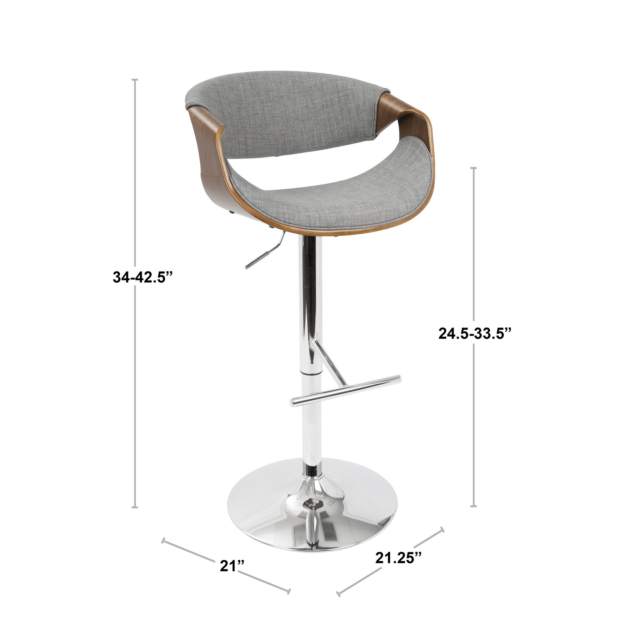 Curvo Mid-Century Walnut and Light Grey Swivel Barstool (Set of 2) 7 Curvo Mid-Century Walnut and Light Grey Swivel Barstool (Set of 2) - Image 7