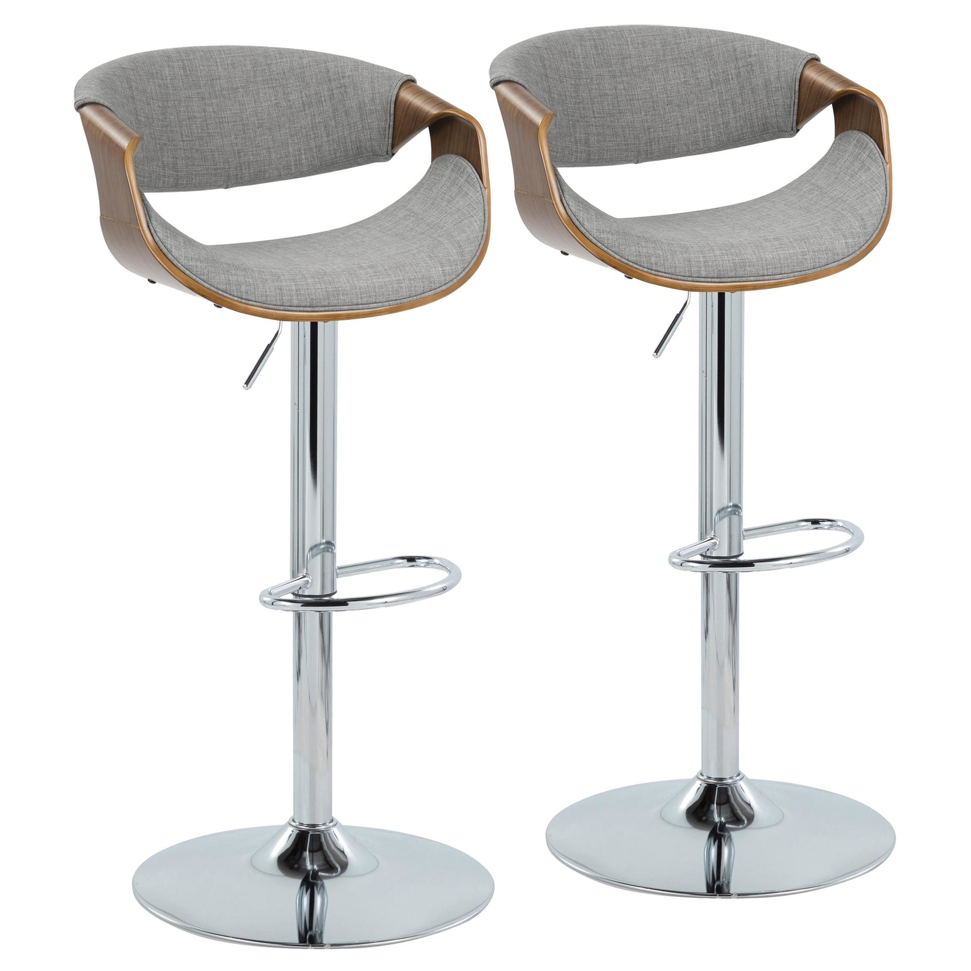 Curvo Mid-Century Walnut and Light Grey Swivel Barstool (Set of 2) 1 Curvo Mid-Century Walnut and Light Grey Swivel Barstool (Set of 2)