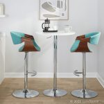 Curvo Teal Mid-Century Modern Adjustable Barstool Chrome Walnut (Set of 2)