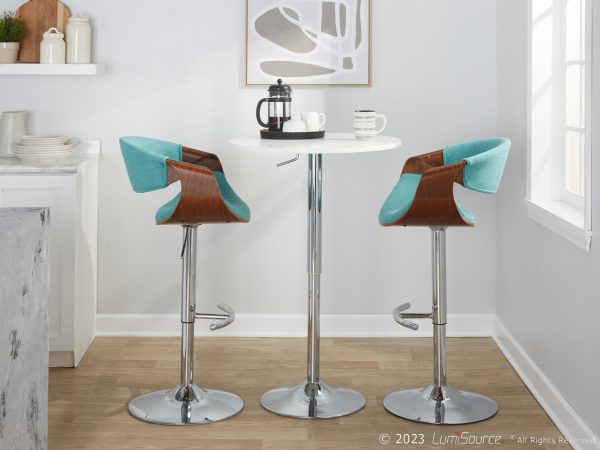 Curvo Teal Mid Century Modern Adjustable Barstool Chrome Walnut Set of 2 2