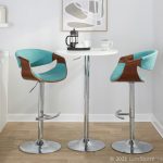 Curvo Teal Mid-Century Modern Adjustable Barstool Chrome Walnut (Set of 2)