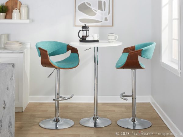 Curvo Teal Mid Century Modern Adjustable Barstool Chrome Walnut Set of 2 3