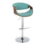 Curvo Teal Mid-Century Modern Adjustable Barstool Chrome Walnut (Set of 2)