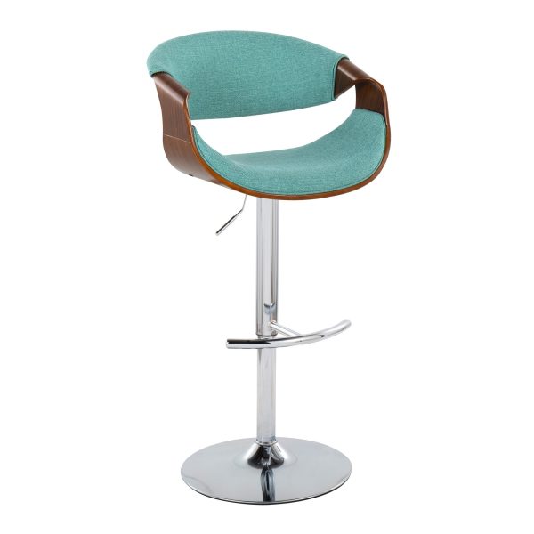 Curvo Teal Mid Century Modern Adjustable Barstool Chrome Walnut Set of 2 5