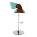 Curvo Teal Mid-Century Modern Adjustable Barstool Chrome Walnut (Set of 2)