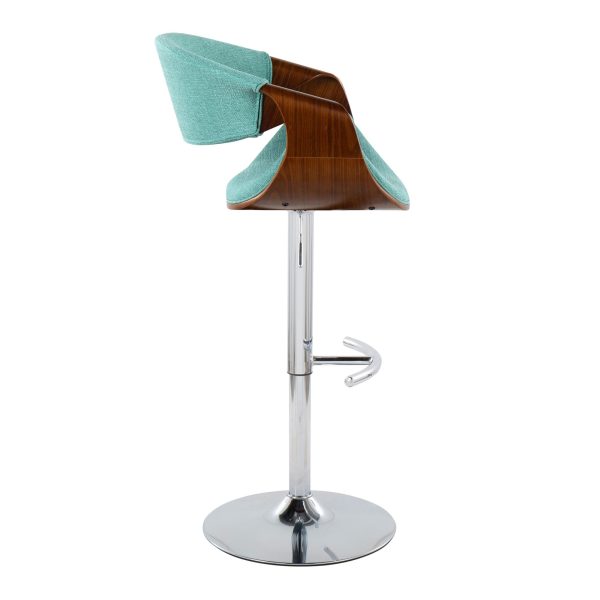 Curvo Teal Mid Century Modern Adjustable Barstool Chrome Walnut Set of 2 6
