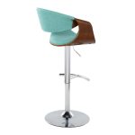Curvo Teal Mid-Century Modern Adjustable Barstool Chrome Walnut (Set of 2)