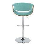 Curvo Teal Mid-Century Modern Adjustable Barstool Chrome Walnut (Set of 2)