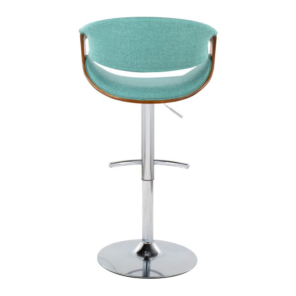 Curvo Teal Mid Century Modern Adjustable Barstool Chrome Walnut Set of 2 8