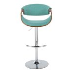 Curvo Teal Mid-Century Modern Adjustable Barstool Chrome Walnut (Set of 2)