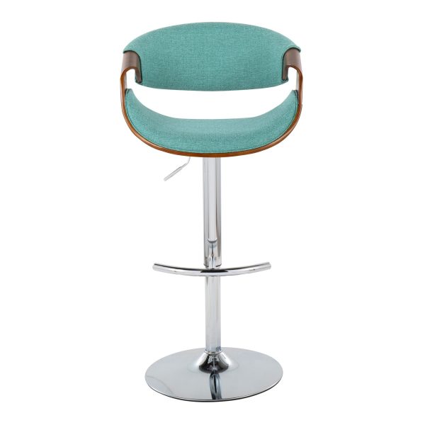 Curvo Teal Mid Century Modern Adjustable Barstool Chrome Walnut Set of 2 9