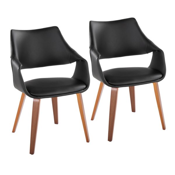 Curvo Walnut Black Faux Leather High Back Contemporary Chairs Set of 2 1
