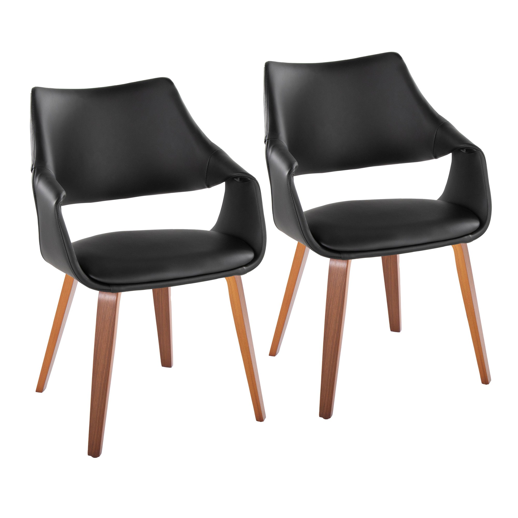 Curvo Walnut Black Faux Leather High-Back Contemporary Chairs (Set of 2) 2 Curvo Walnut Black Faux Leather High-Back Contemporary Chairs (Set of 2) - Image 2