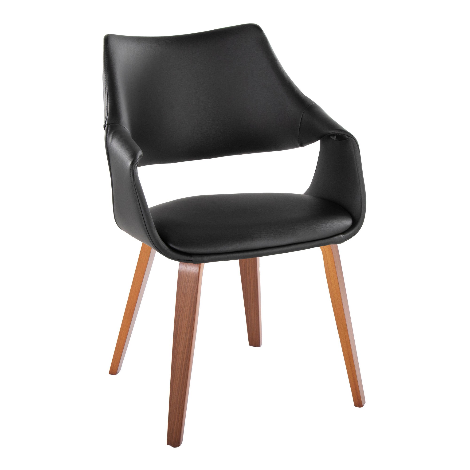 Curvo Walnut Black Faux Leather High-Back Contemporary Chairs (Set of 2) 3 Curvo Walnut Black Faux Leather High-Back Contemporary Chairs (Set of 2) - Image 3