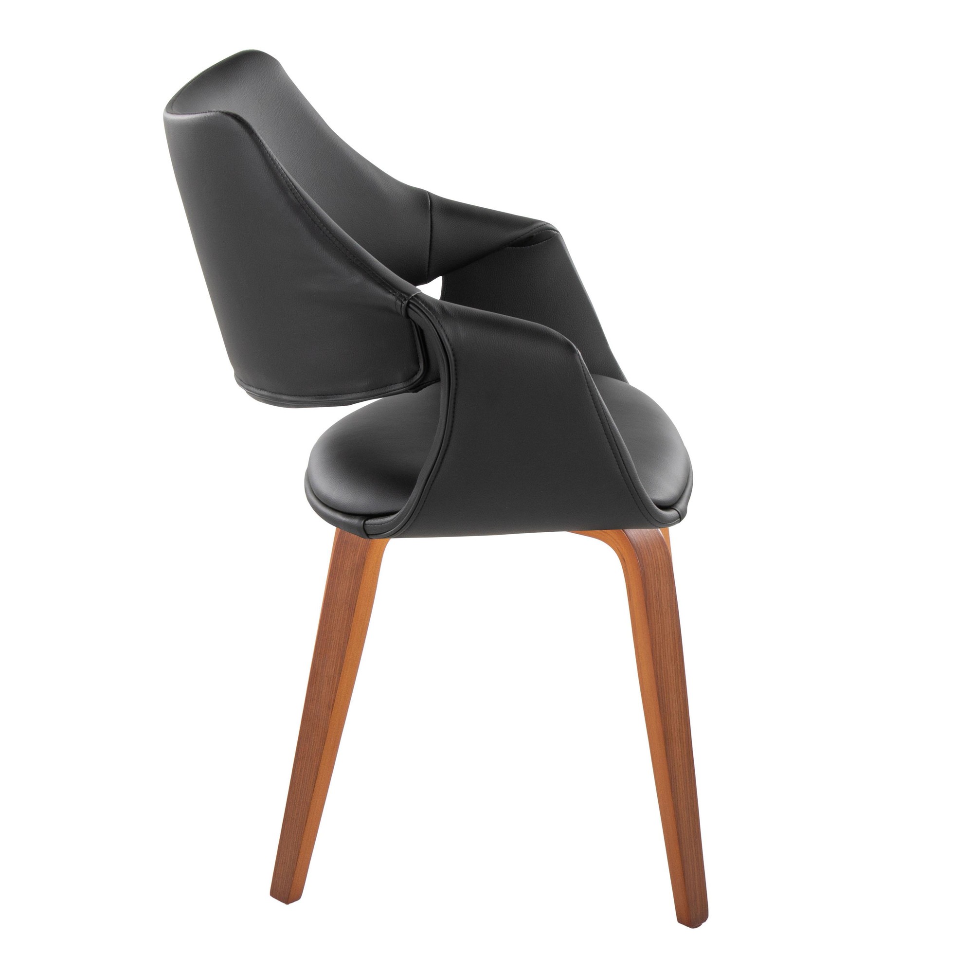 Curvo Walnut Black Faux Leather High-Back Contemporary Chairs (Set of 2) 4 Curvo Walnut Black Faux Leather High-Back Contemporary Chairs (Set of 2) - Image 4