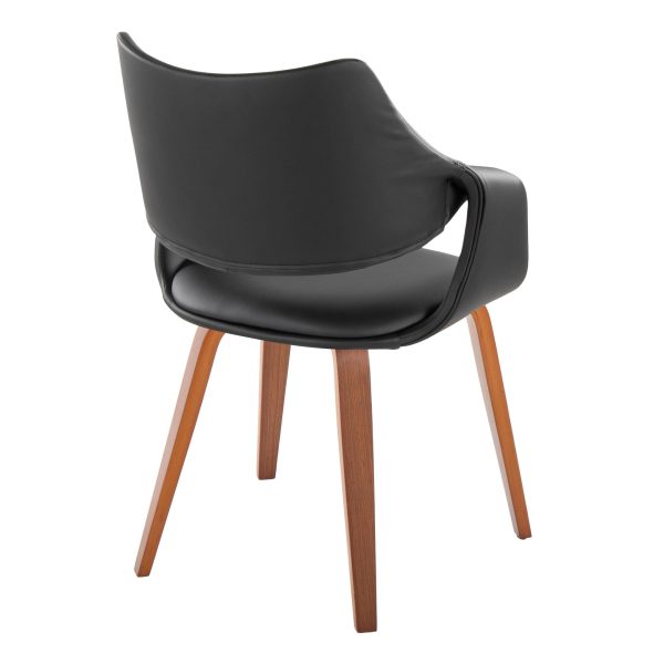 Curvo Walnut Black Faux Leather High Back Contemporary Chairs Set of 2 4