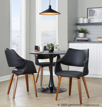 Curvo Walnut Black Faux Leather High-Back Contemporary Chairs (Set of 2)