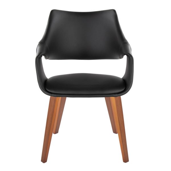 Curvo Walnut Black Faux Leather High Back Contemporary Chairs Set of 2 6