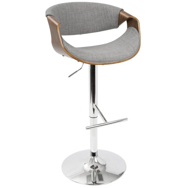 Curvo Walnut Light Grey Mid Century Modern Barstool Set of 2 1