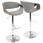 Curvo Walnut Light Grey Mid-Century Modern Barstool (Set of 2)
