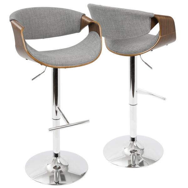 Curvo Walnut Light Grey Mid Century Modern Barstool Set of 2 2