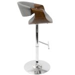 Curvo Walnut Light Grey Mid-Century Modern Barstool (Set of 2)